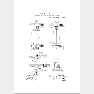 Electric Railway Controlling System Vintage Retro Patent Hand Drawing Funny Novelty Gift Posters and Art